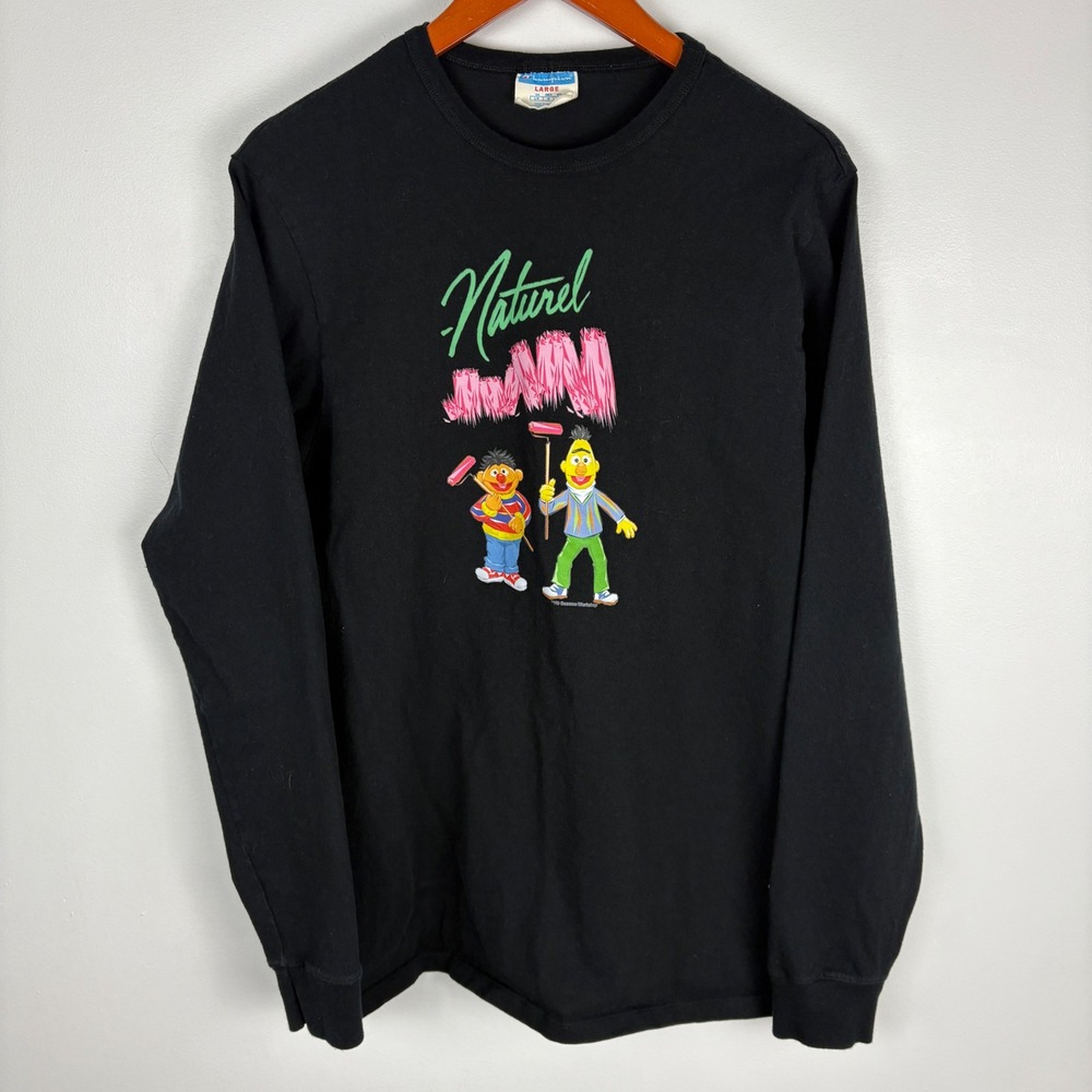 Champion Sesame Street‎ Bert Ernie Langarm T Shirt Black Large